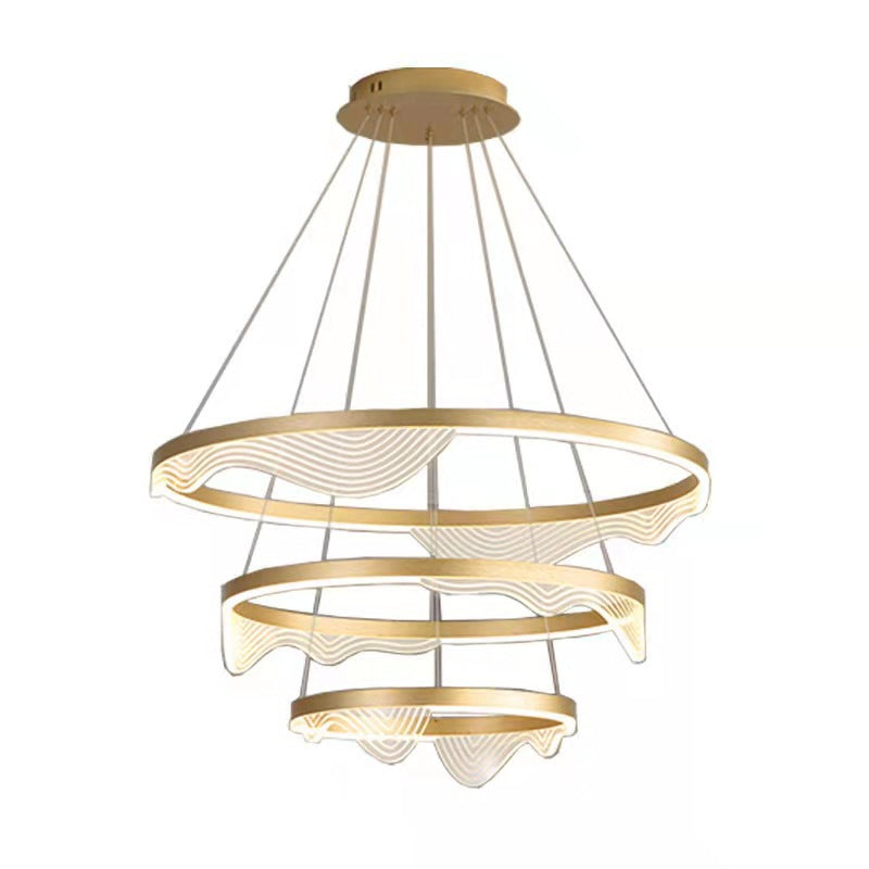 Ultra-modern Round Hanging Chandelier Metal Suspension Lighting with Lace Decoration for Living Room