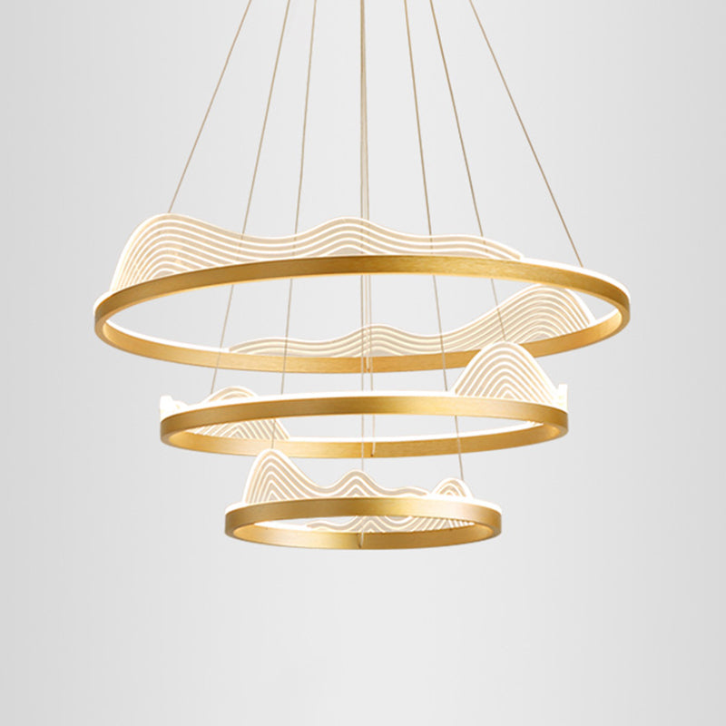 Ultra-modern Round Hanging Chandelier Metal Suspension Lighting with Lace Decoration for Living Room