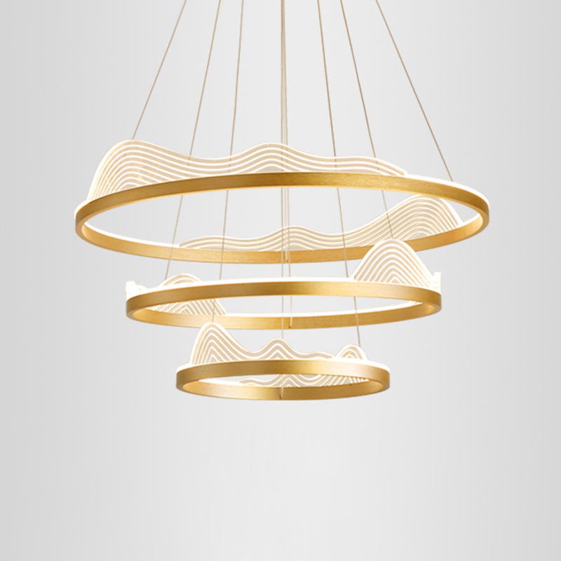 Ultra-modern Round Hanging Chandelier Metal Suspension Lighting with Lace Decoration for Living Room