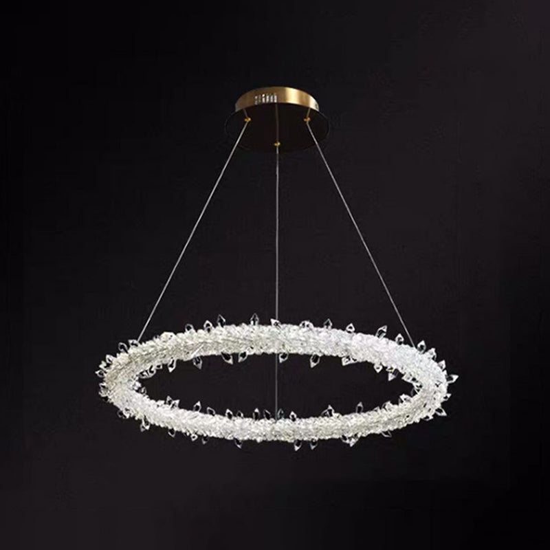 Ultra-modern Circle Chandelier Lamp Crystal Hanging Pendant Lights for Restaurant