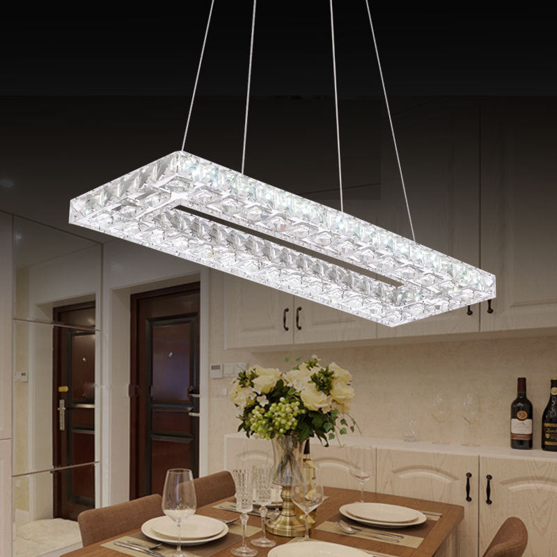 Modern Rectangle Pendant Chandelier Faceted Crystal Panels Hanging Lights for Restaurant