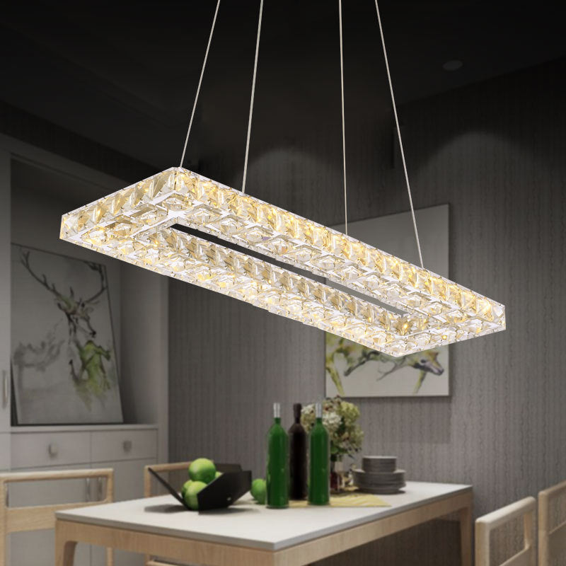 Modern Rectangle Pendant Chandelier Faceted Crystal Panels Hanging Lights for Restaurant