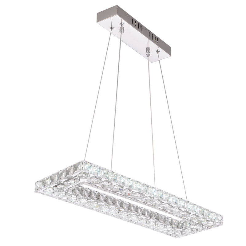 Modern Rectangle Pendant Chandelier Faceted Crystal Panels Hanging Lights for Restaurant