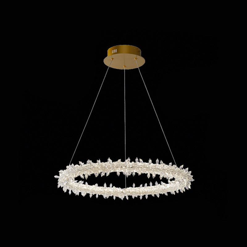 Modern Flower Ring Chandelier Light Fixtures Crystal Hanging Light Kit for Living Room