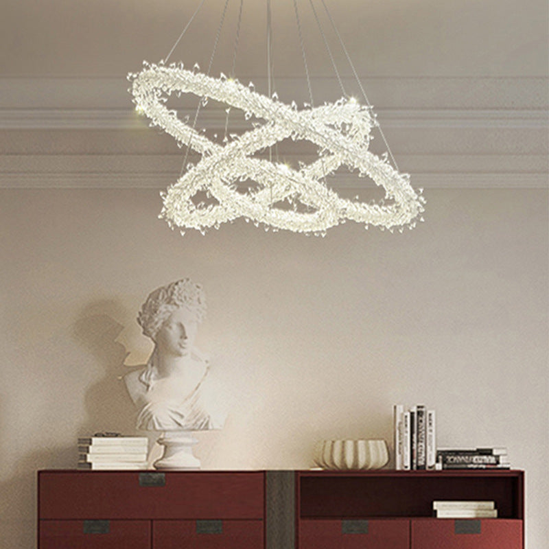 Modern Flower Ring Chandelier Light Fixtures Crystal Hanging Light Kit for Living Room