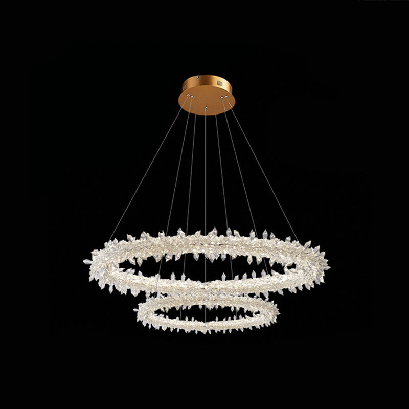 Modern Flower Ring Chandelier Light Fixtures Crystal Hanging Light Kit for Living Room