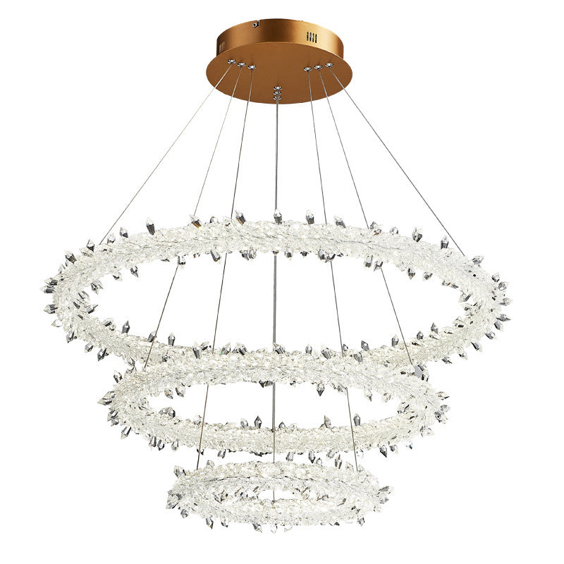 Modern Flower Ring Chandelier Light Fixtures Crystal Hanging Light Kit for Living Room