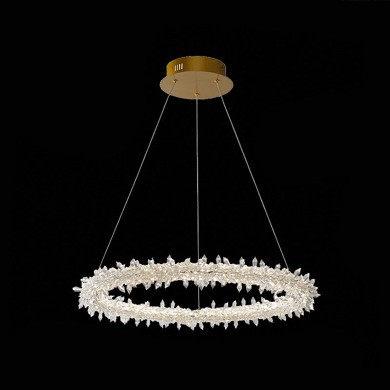 Modern Flower Ring Chandelier Light Fixtures Crystal Hanging Light Kit for Living Room
