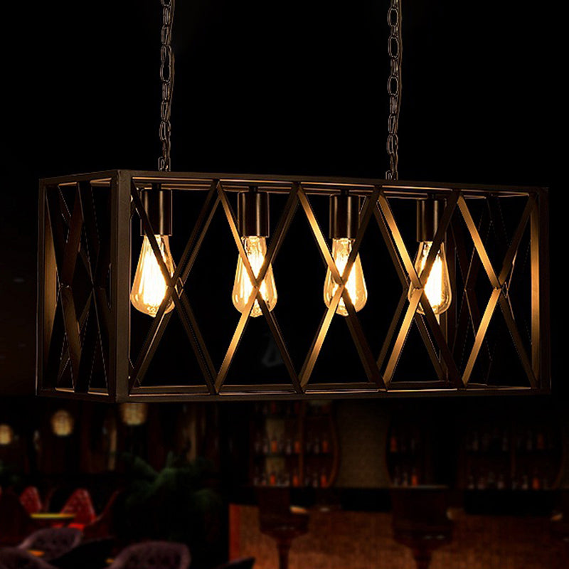 Black Cage Shape Island Pendant Light Industrial Metal Coffee Shop Chandelier Lamp