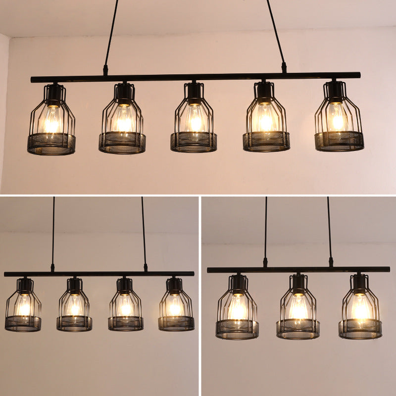 Black Bird Cage Island Lighting Industrial Metal Bar Chandelier Lighting Fixture
