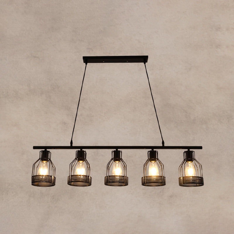 Black Bird Cage Island Lighting Industrial Metal Bar Chandelier Lighting Fixture