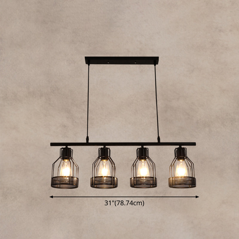 Black Bird Cage Island Lighting Industrial Metal Bar Chandelier Lighting Fixture