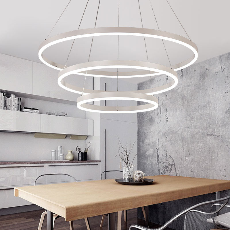Orbicular Shape Ceiling Pendant Light Contemporary Metal LED White Chandelier Lamp
