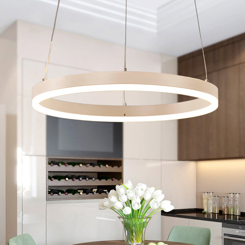 Orbicular Shape Ceiling Pendant Light Contemporary Metal LED White Chandelier Lamp