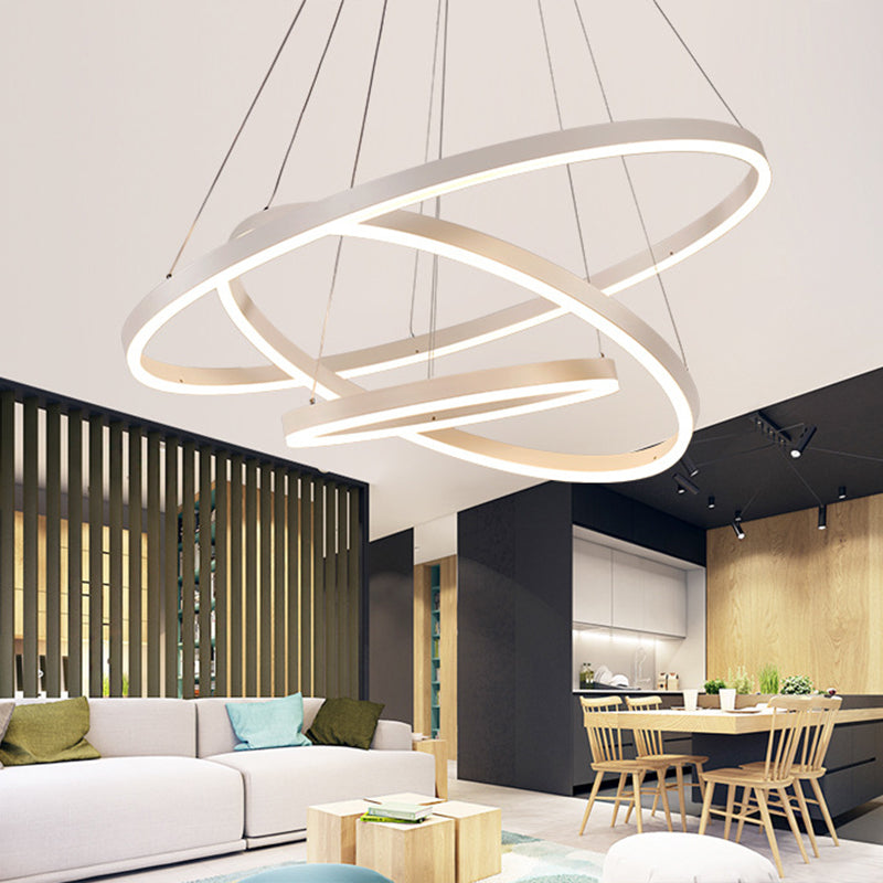 Orbicular Shape Ceiling Pendant Light Contemporary Metal LED White Chandelier Lamp