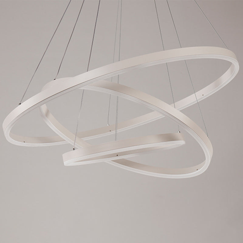 Orbicular Shape Ceiling Pendant Light Contemporary Metal LED White Chandelier Lamp