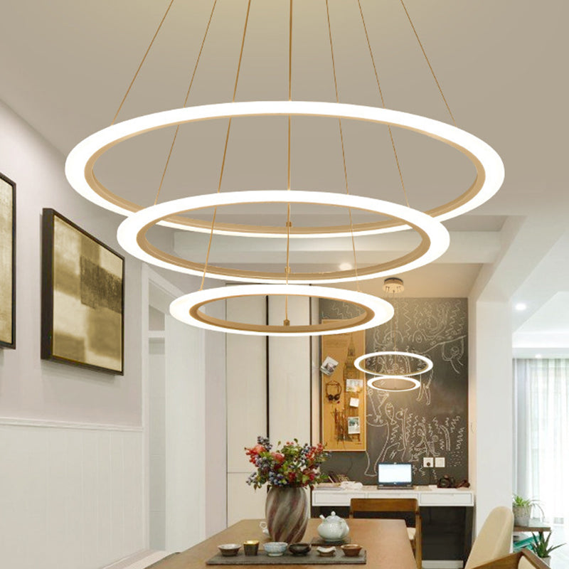 Simplicity Multi-Layer Hanging Chandelier Metal LED Living Room Suspension Light in White