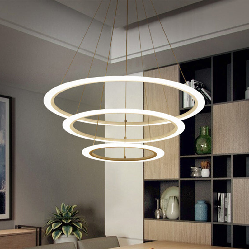 Simplicity Multi-Layer Hanging Chandelier Metal LED Living Room Suspension Light in White