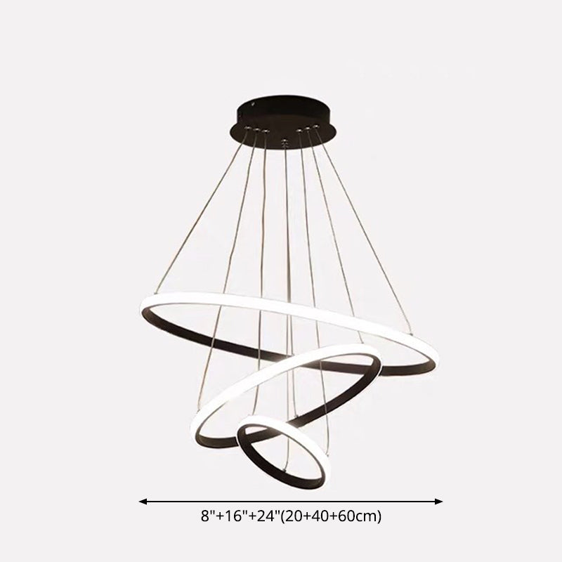 Lucile a ciondolo per salotto a LED, Luce sospensione nera moderna con tonalità in metallo cerchio