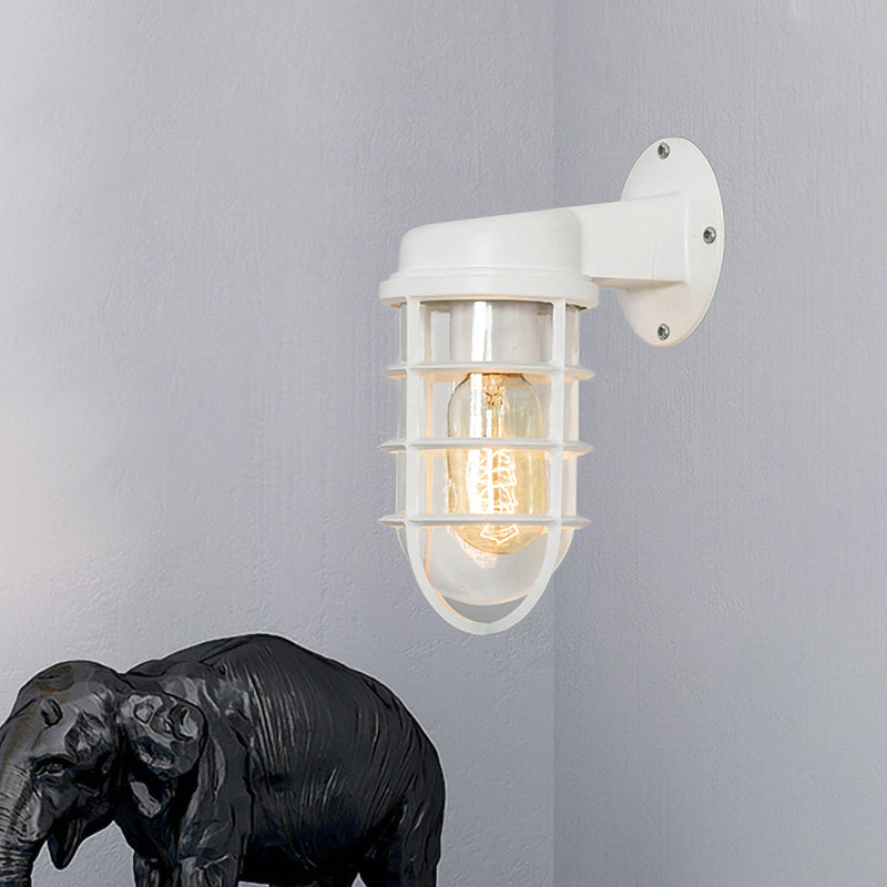 Clear Glass Black/White/Rust Sconce Light Cylinder 1-Light Traditional Wall Lamp Fixture for Porch with Caged