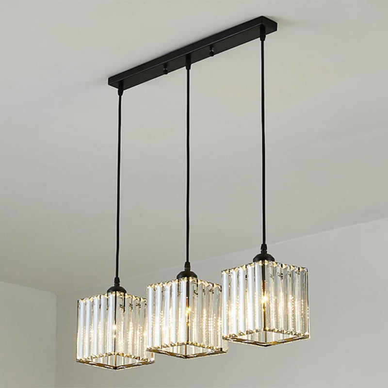 Modern Pendant Lighting Fixture Black Cylindrical Suspension Light with Crystal Shade