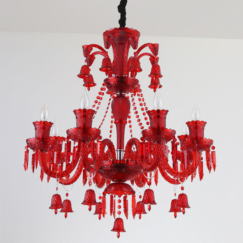 8 Lichter Kristallhängelampe traditionelle rot/blau/lila Candelabra Wohnzimmer Kronleuchter Licht
