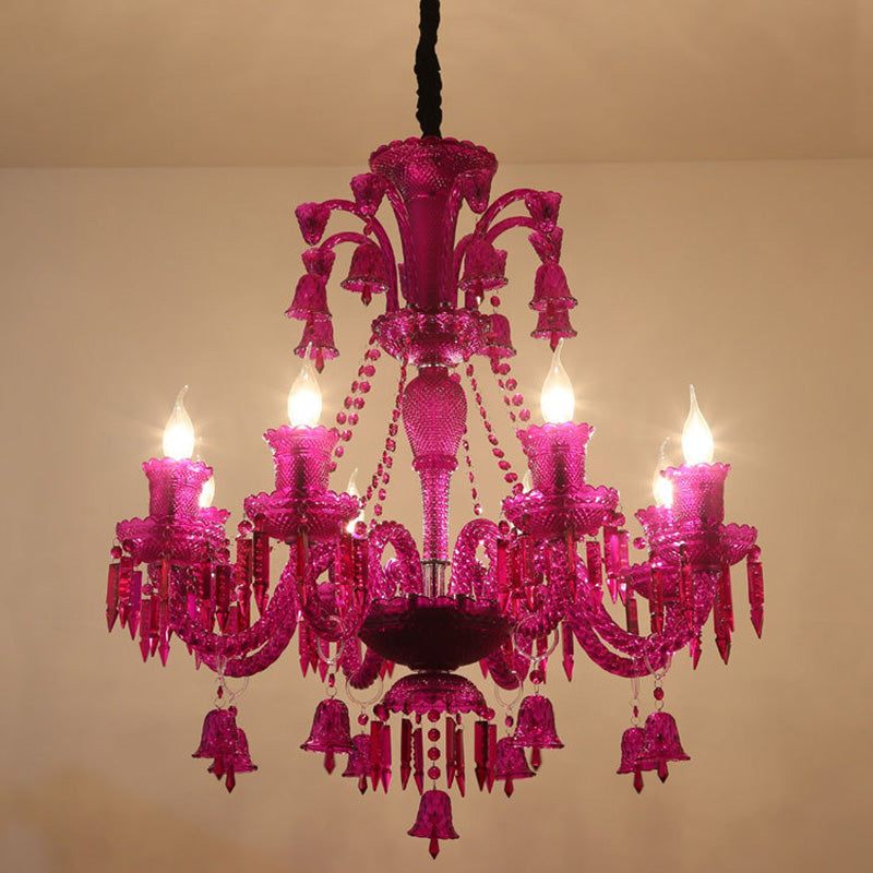 8 Lichter Kristallhängelampe traditionelle rot/blau/lila Candelabra Wohnzimmer Kronleuchter Licht