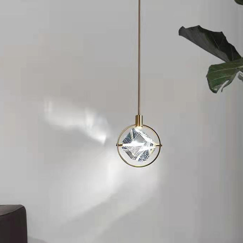 Gold Ring Pendant Lighting Fixture Contemporary Style LED Crystal Suspension Lamp