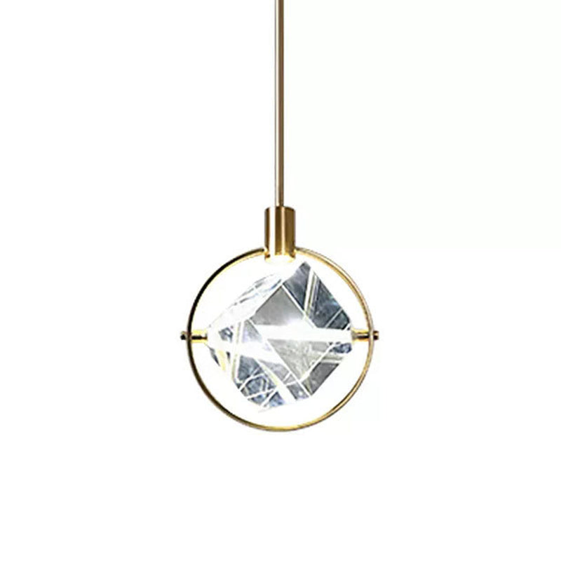 Gold Ring Pendant Lighting Fixture Contemporary Style LED Crystal Suspension Lamp