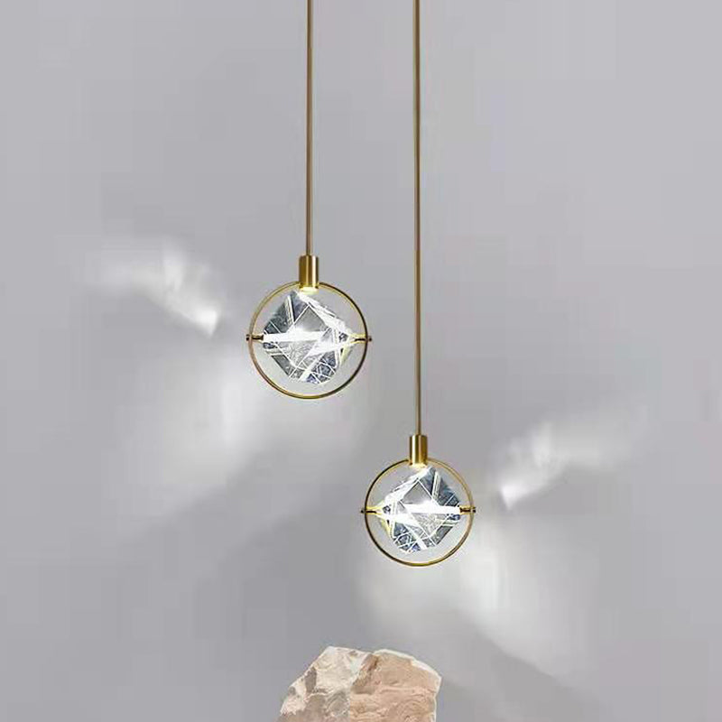 Gold Ring Pendant Lighting Fixture Contemporary Style LED Crystal Suspension Lamp