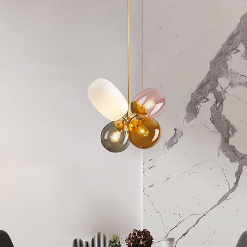 Multi-Color 4 Light Hanging Chandelier Modern Designer Glass Multiple Elliptical Pendant Lighting