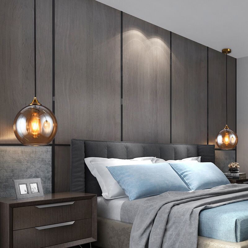 Contemporary Sphere Pendant Lights Blown Glass Hanging Pendant Lights for Bedroom