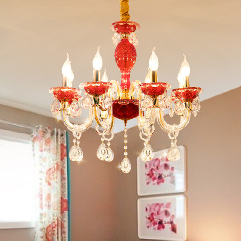 Kaarsenrestaurant hangende lampkit traditionele kristallen druppel 6/8 lichten rode kroonluchter verlichting