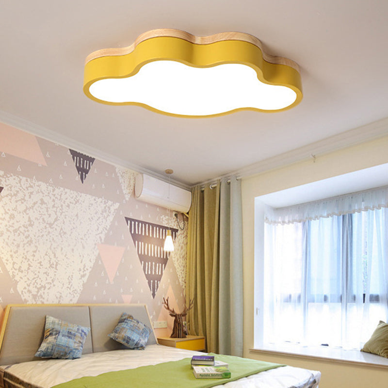 Acrilico Cloud Flush Massimale Light Fixture Nordic LED Flush Mount Lighting con Metal Shade e Wood Canopy