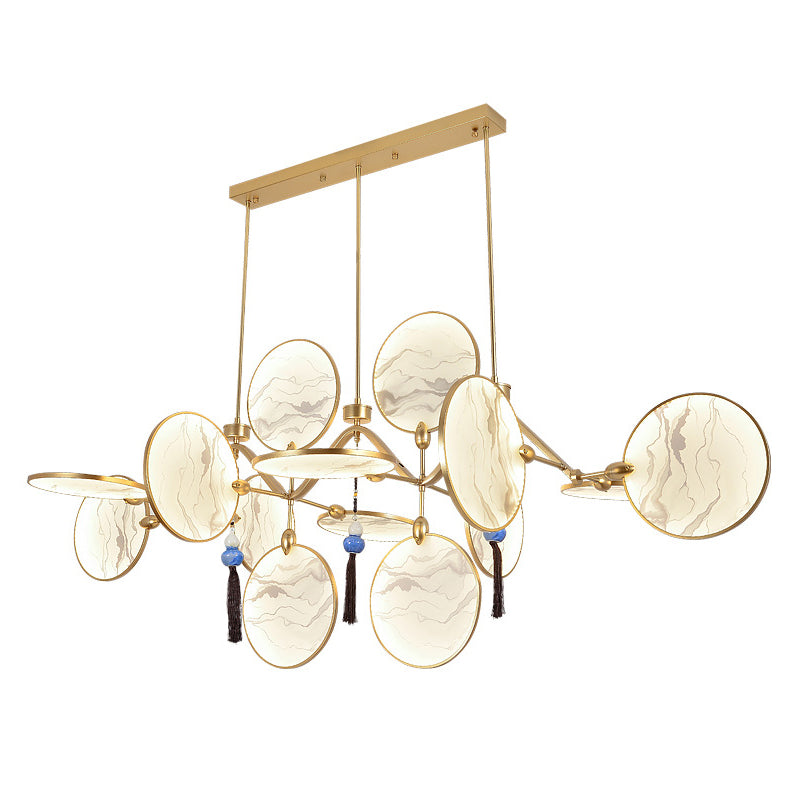 Circular Fan Shaped Island Lamp Modern Acrylic LED Tearoom Suspension Light with Landscape Print