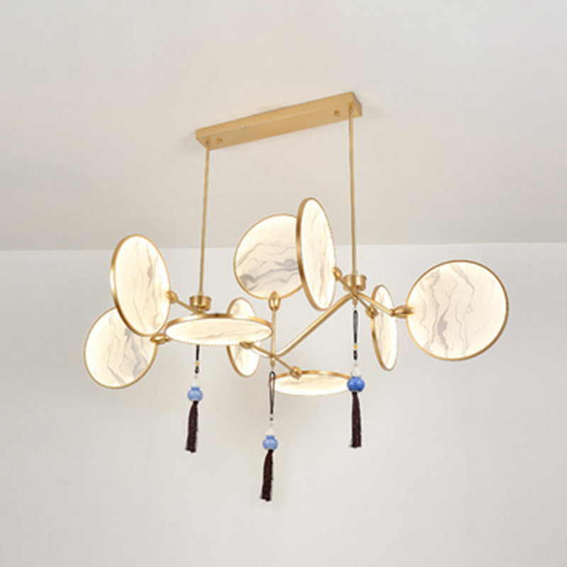 Circular Fan Shaped Island Lamp Modern Acrylic LED Tearoom Suspension Light with Landscape Print