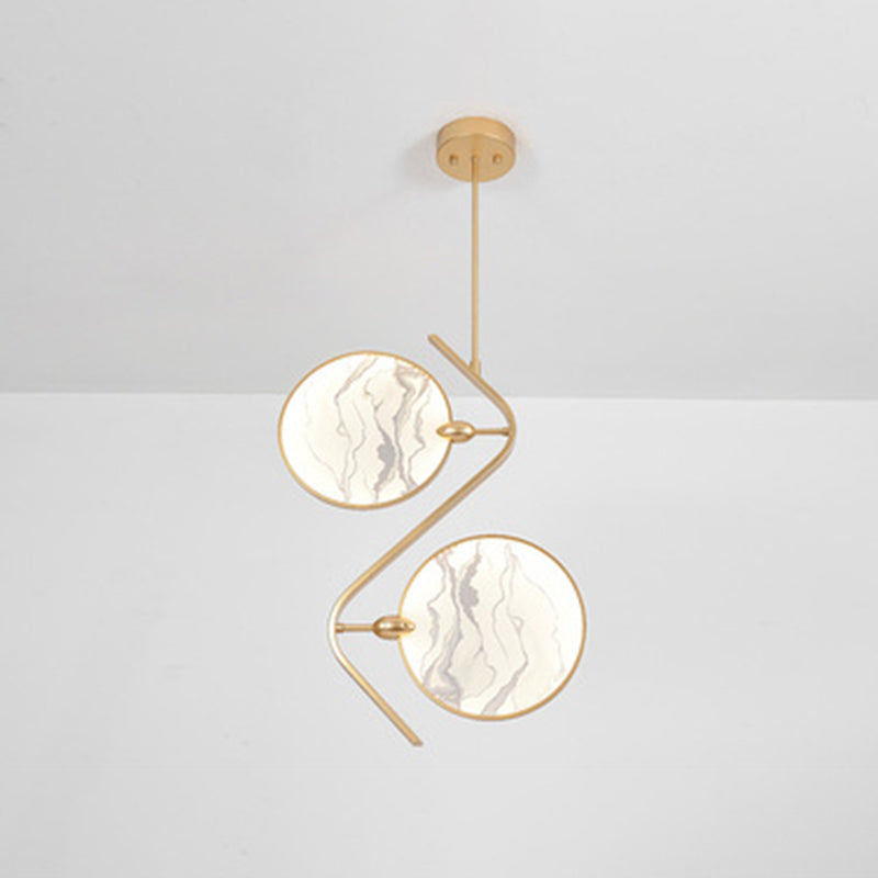 Circular Fan Shaped Island Lamp Modern Acrylic LED Tearoom Suspension Light with Landscape Print