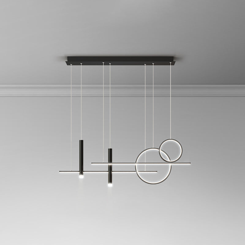 Rings and Lines Dinner Suspension Lamp Metal Minimalist LED Island Pendant with Spotlight