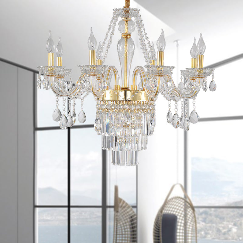 Candle Living Room Chandelier Lighting Traditional Clear Crystal 6 Lights Chrome/Gold Hanging Lamp