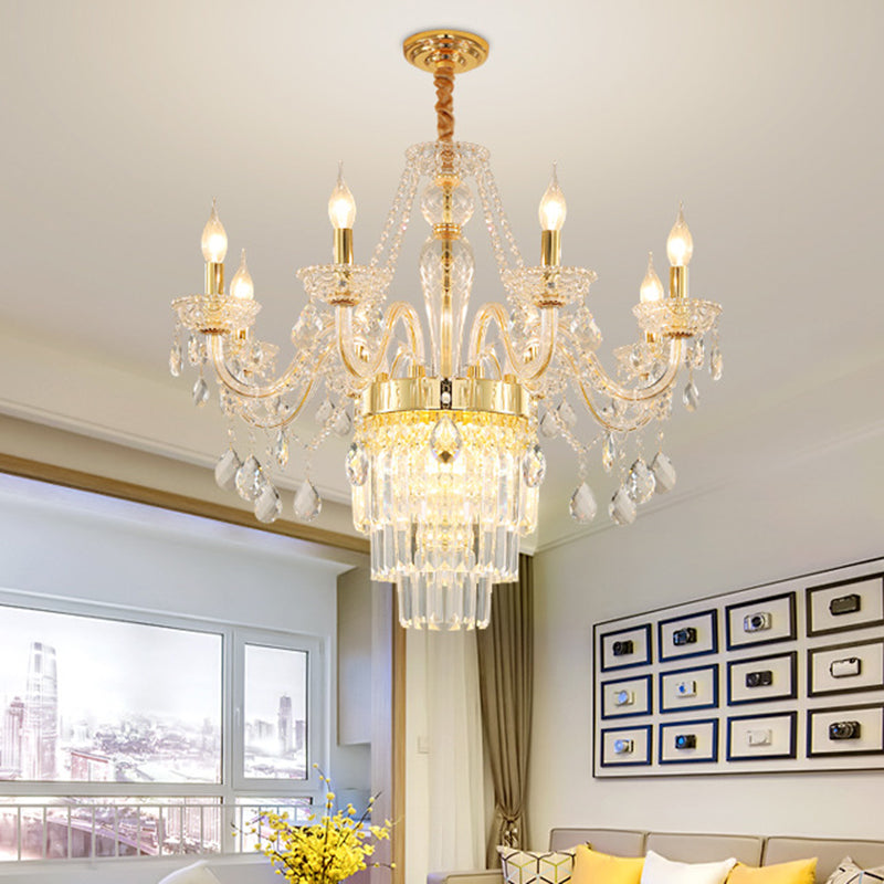 Candle Living Room Chandelier Lighting Traditional Clear Crystal 6 Lights Chrome/Gold Hanging Lamp