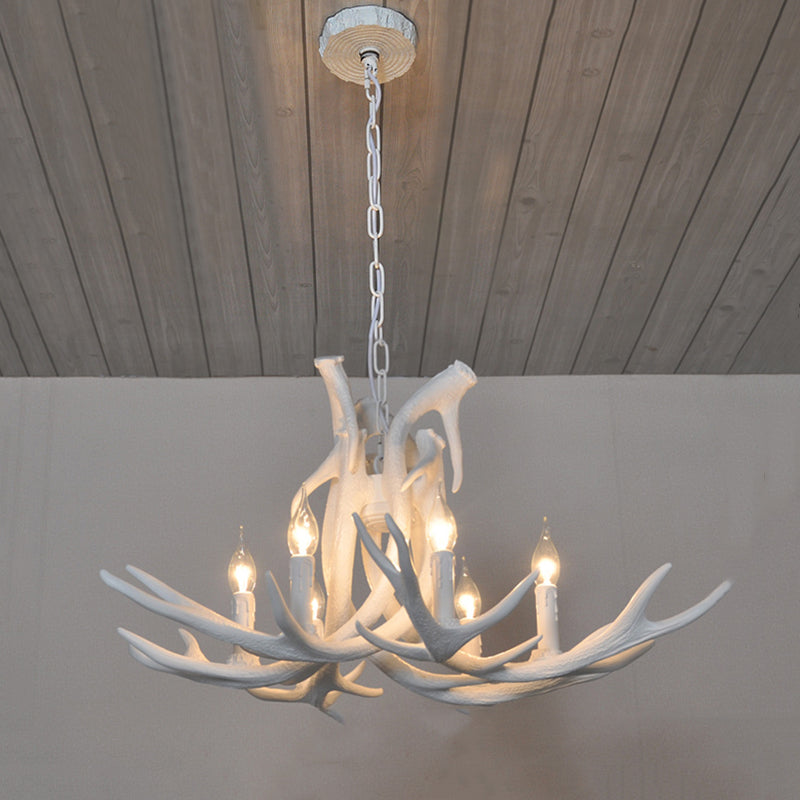 Harzweiß/brauner und gelb Kronleuchter Beleuchtungsgeweih 6 Lichter Traditionelle Anhängerlampe für Esszimmer mit/ohne Schatten