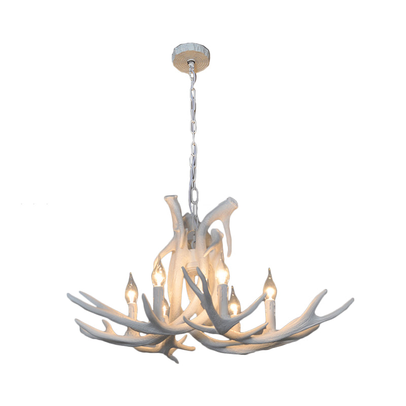 Harzweiß/brauner und gelb Kronleuchter Beleuchtungsgeweih 6 Lichter Traditionelle Anhängerlampe für Esszimmer mit/ohne Schatten