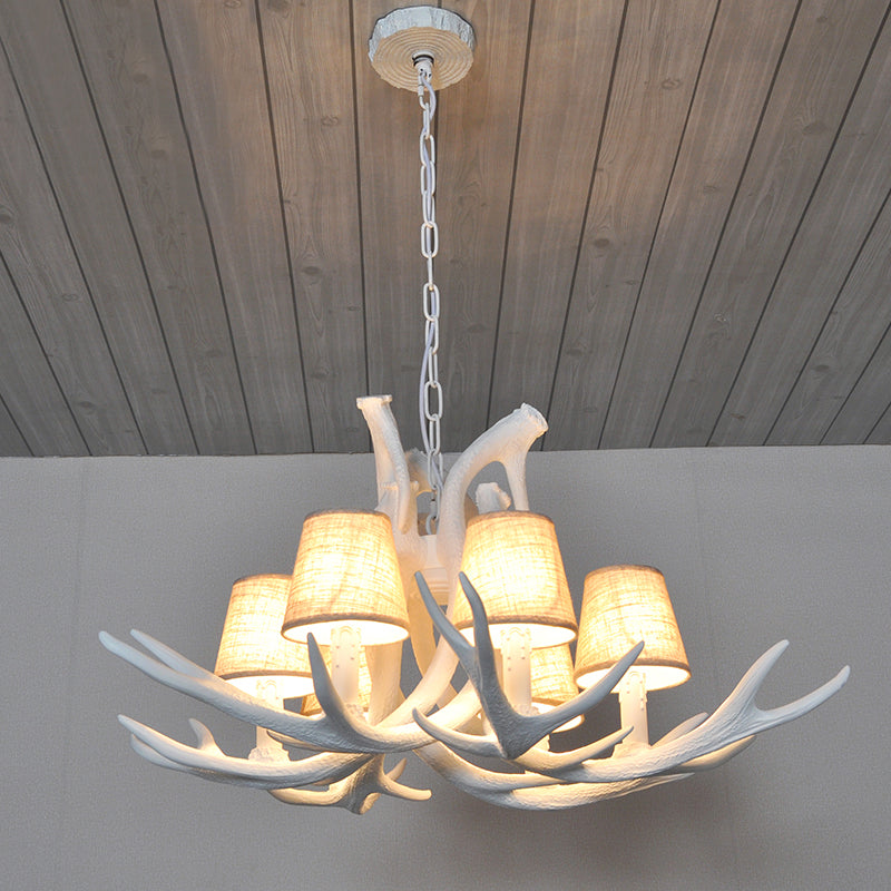 Harzweiß/brauner und gelb Kronleuchter Beleuchtungsgeweih 6 Lichter Traditionelle Anhängerlampe für Esszimmer mit/ohne Schatten