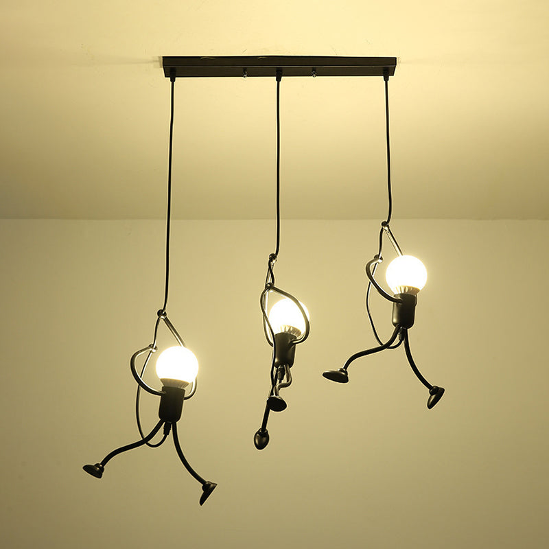 Black Cartoon Person Shaped  Suspension Pendant Art Deco Metal Hanging Light for Bedroom