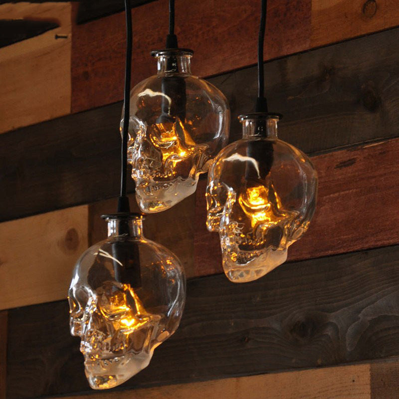 1 Light Skull Shaped Ceiling Pendant Vintage Clear Glass Hanging Lamp for Restaurant