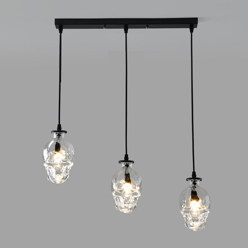 1 Light Skull Shaped Ceiling Pendant Vintage Clear Glass Hanging Lamp for Restaurant