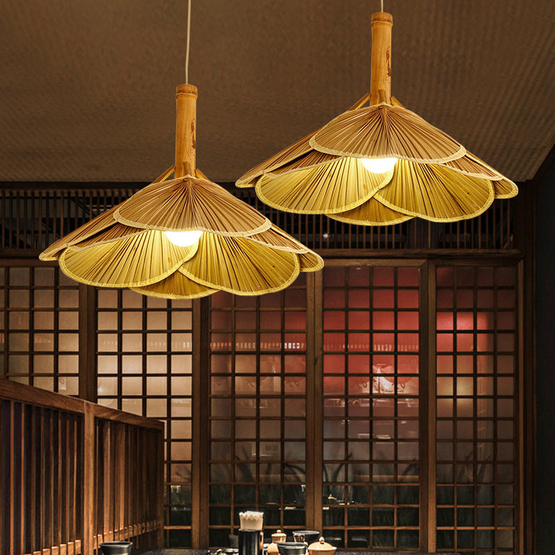 Modern Fan Ceiling Light Bamboo 1 Light Suspension Pendant in Wood for Restaurant