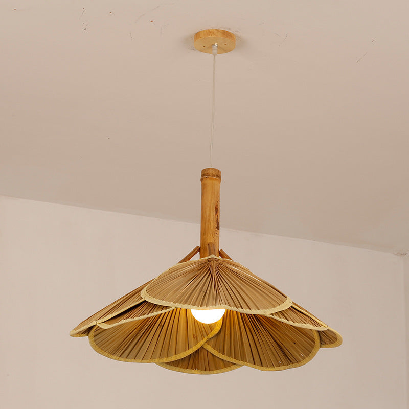 Modern Fan Ceiling Light Bamboo 1 Light Suspension Pendant in Wood for Restaurant