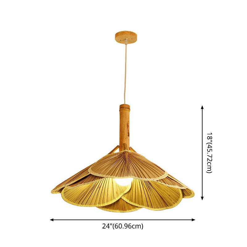 Modern Fan Ceiling Light Bamboo 1 Light Suspension Pendant in Wood for Restaurant