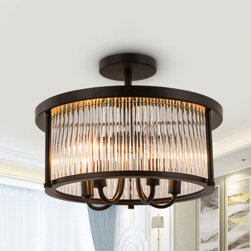Crystal Round Flushmount Lighting Contemporary 4 Lights Black Semi Flush Lamp per soggiorno